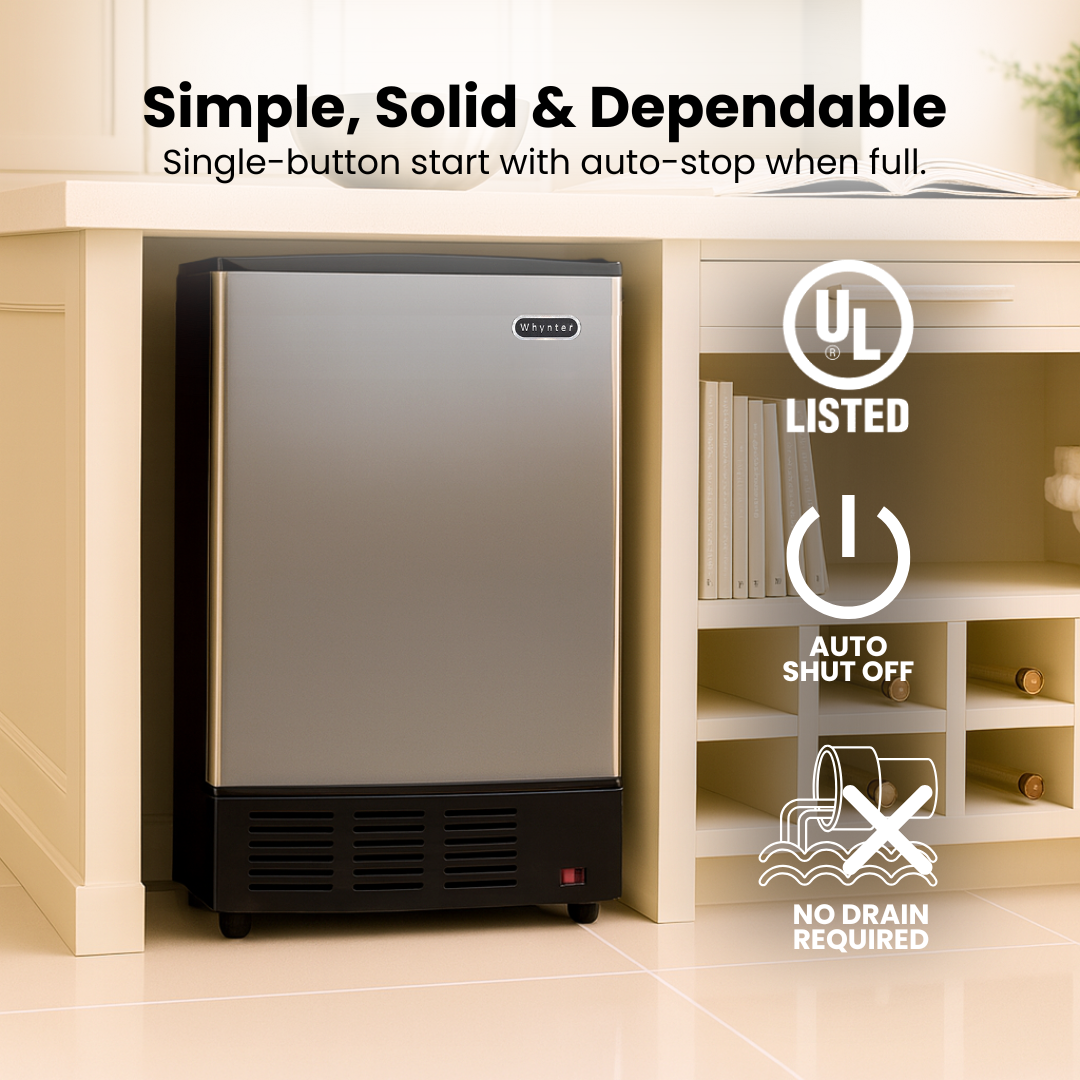 Whynter UIM‑155 15 in. 12 lbs Built-In Ice Maker Crescent-Shaped Ice Energy Star in Stainless Steel
