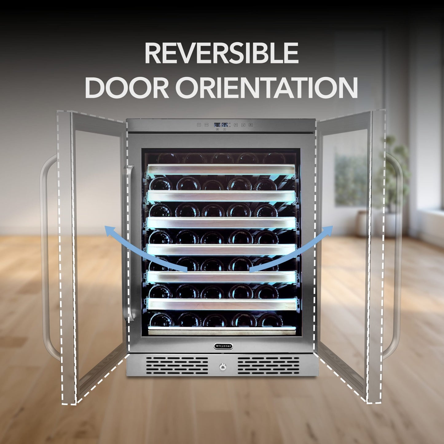 Whynter BWR‑545XS 54‑Bottle Built‑In/Undercounter Wine Refrigerator – Spectrum Lightshow, Stainless Steel Trim