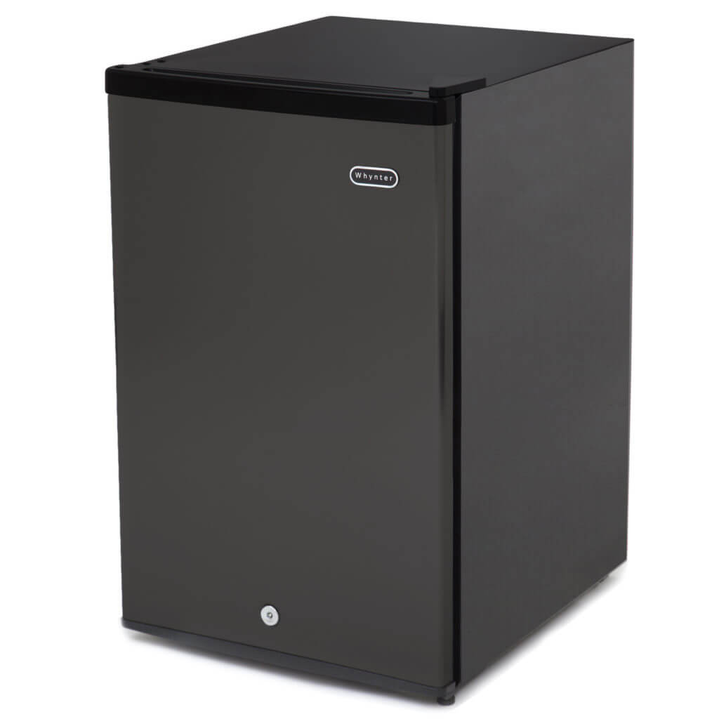 CUF-301BK Black refrigerator on a white background