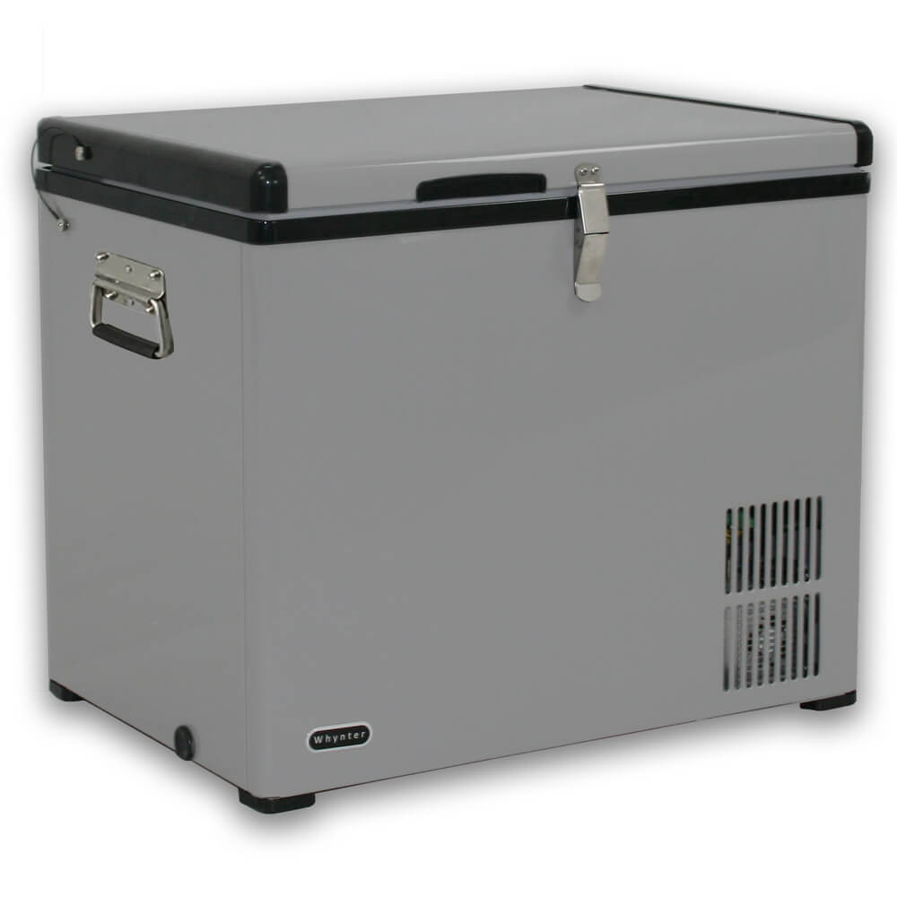 Whynter FM-45G 45 quart portable fridge freezer gray steel design with AC and DC power for camping, RV, and boating