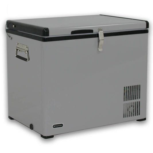 Whynter FM-45G 45 quart portable fridge freezer gray steel design with AC and DC power for camping, RV, and boating