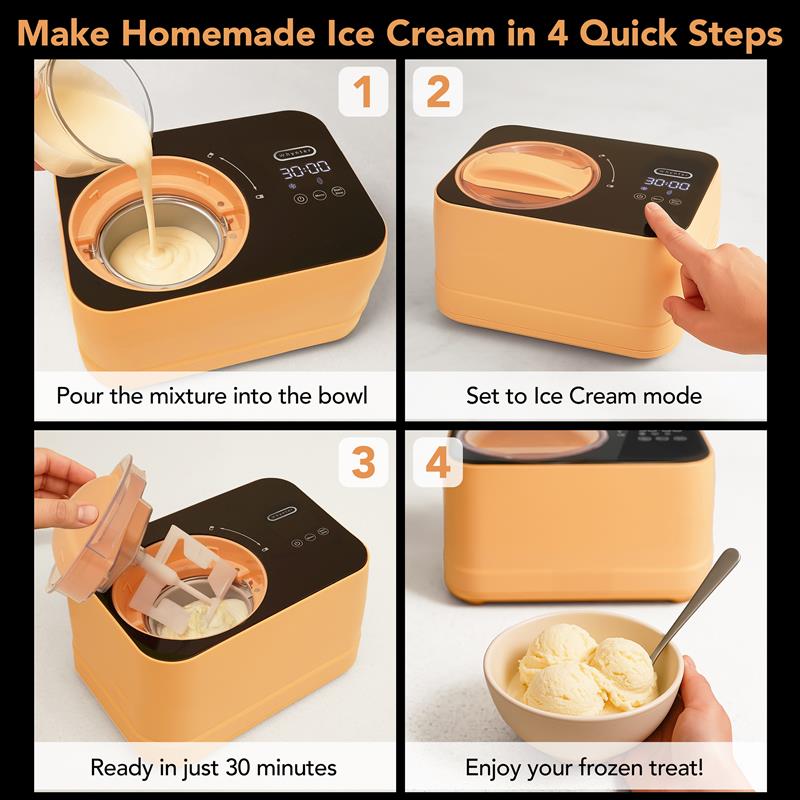 Whynter Compact Ice Cream Maker 0.8 Quart – Honey Peach, Stainless Steel Bowl