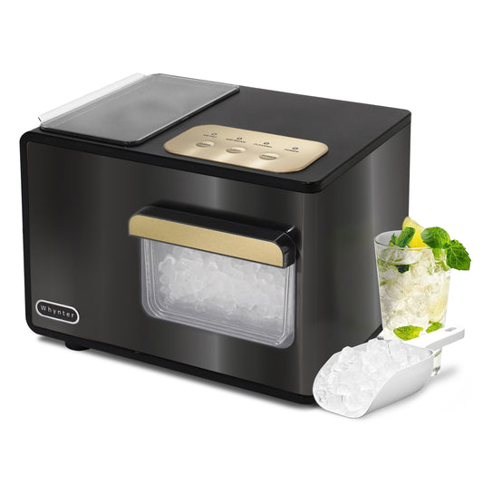 Whynter IBX-388BG white glass countertop nugget ice maker producing chewable sonic-style ice