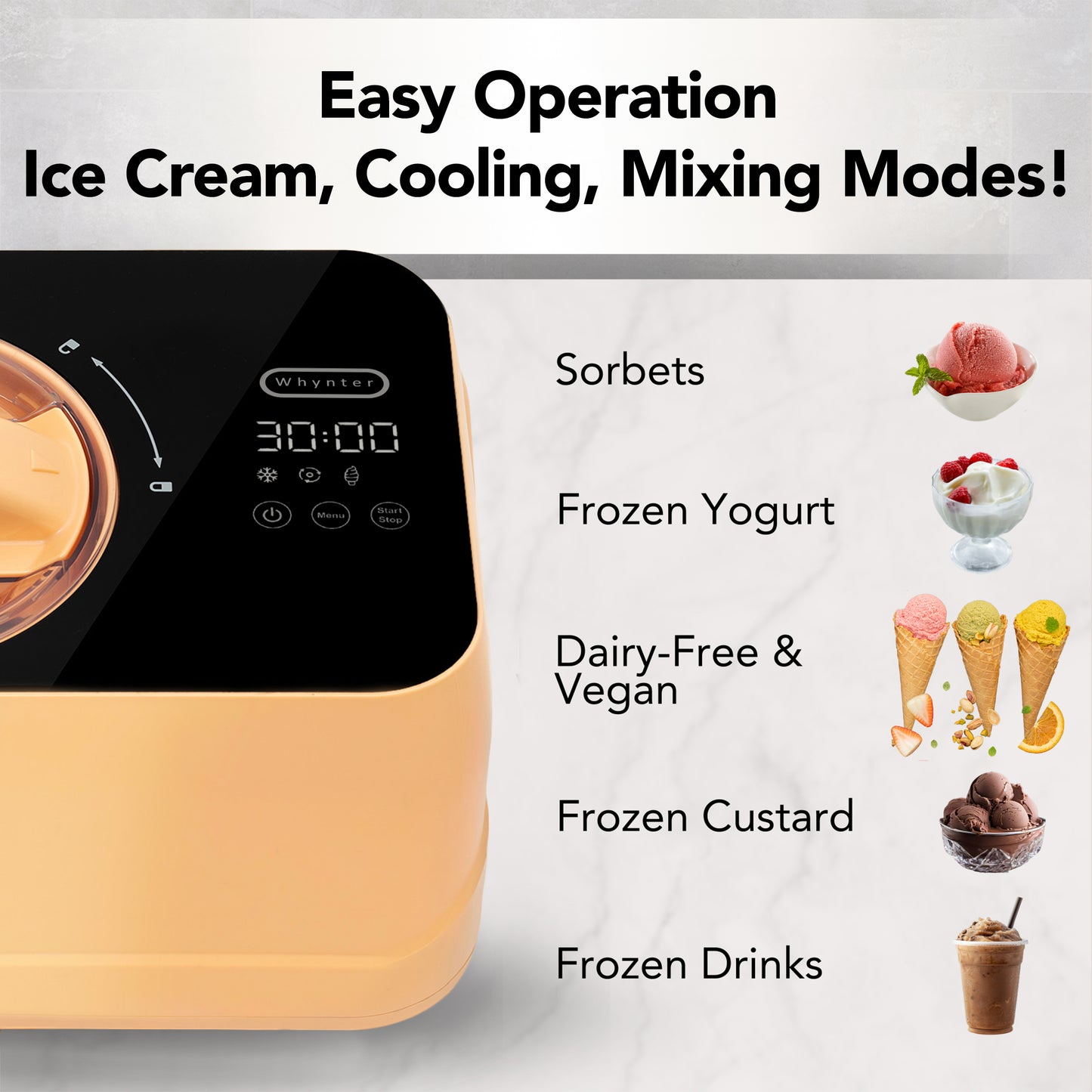 Whynter Compact Ice Cream Maker 0.8 Quart – Honey Peach, Stainless Steel Bowl