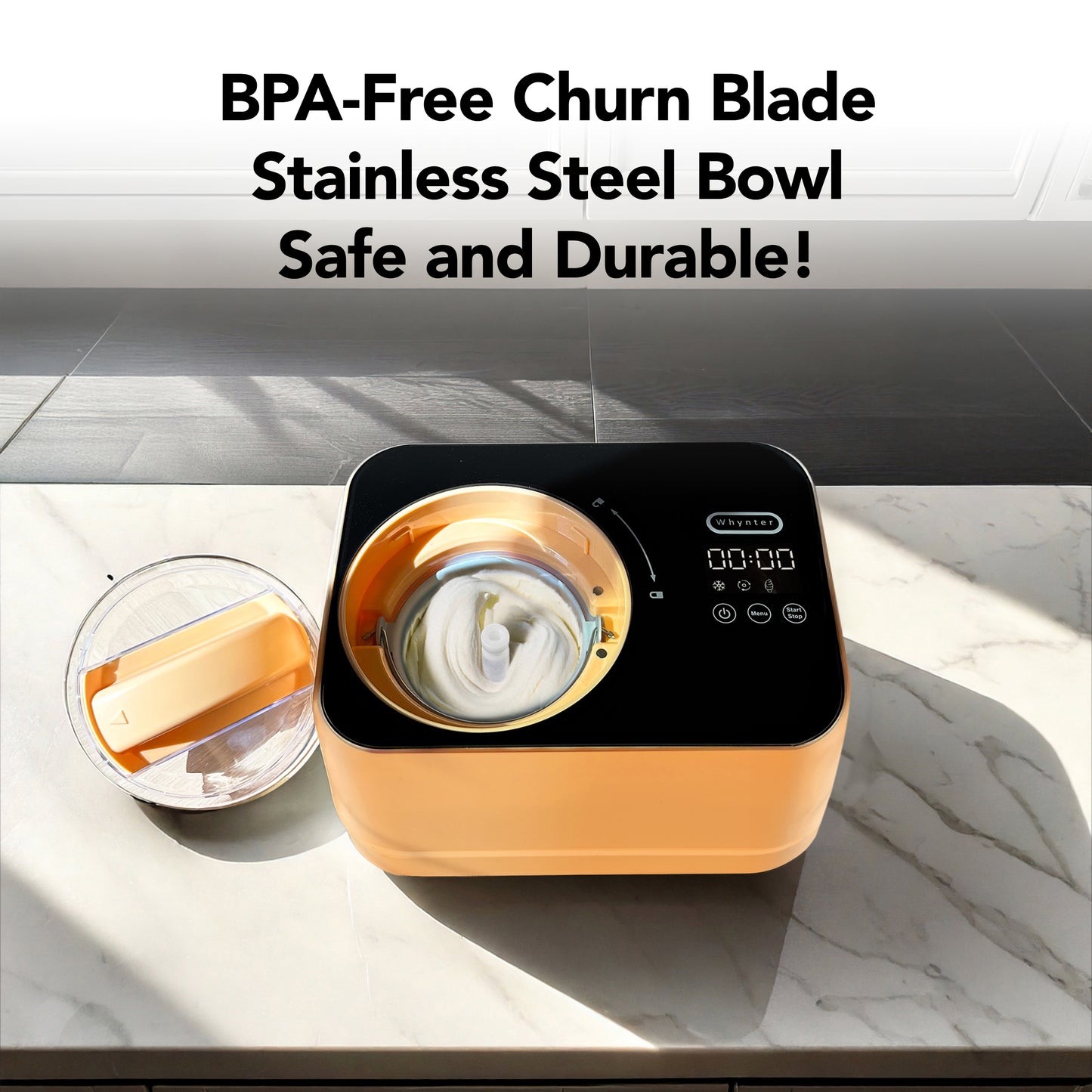 Whynter Compact Ice Cream Maker 0.8 Quart – Honey Peach, Stainless Steel Bowl