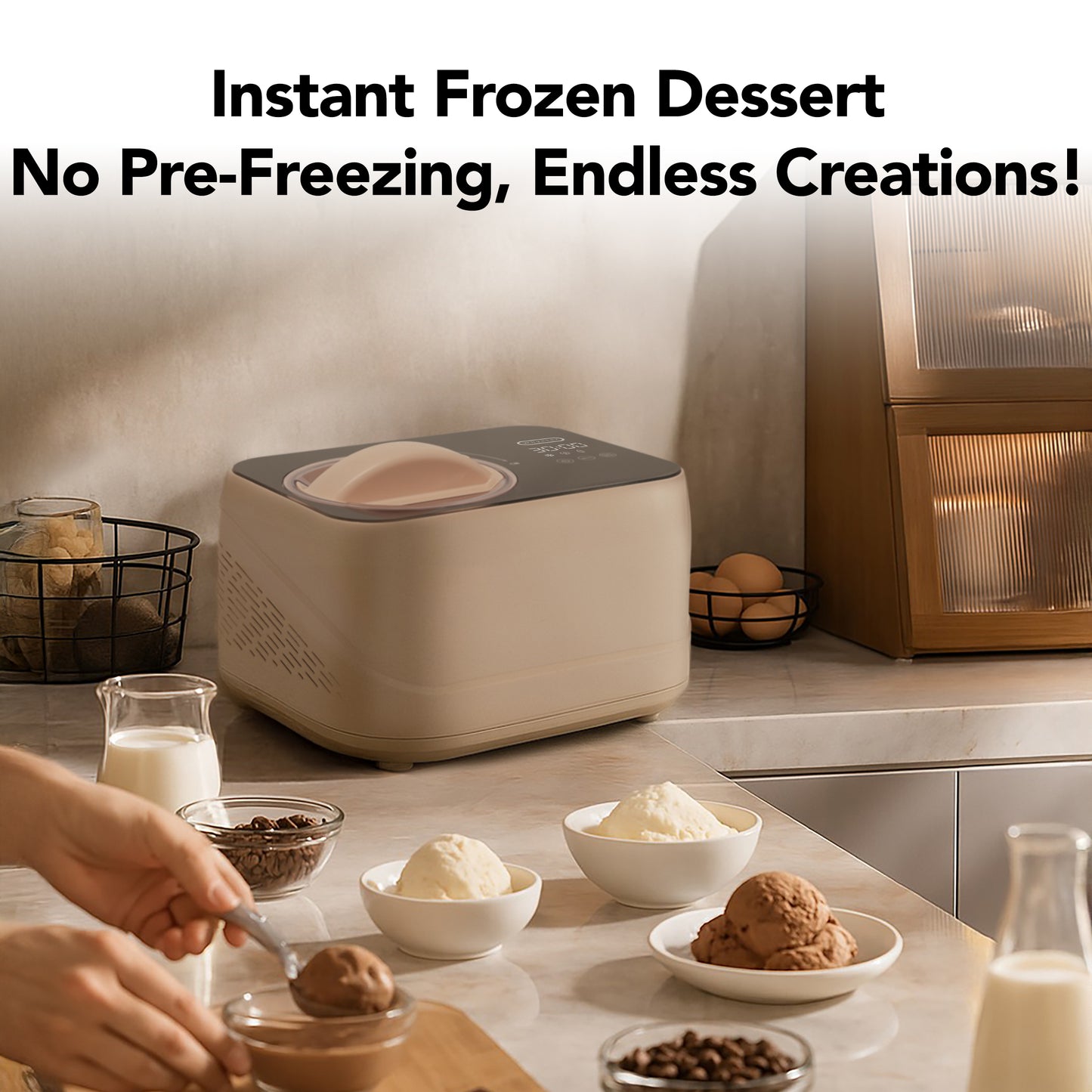 Whynter Compact Ice Cream Maker 0.8 Quart – Taupe Latte, Stainless Steel Bowl