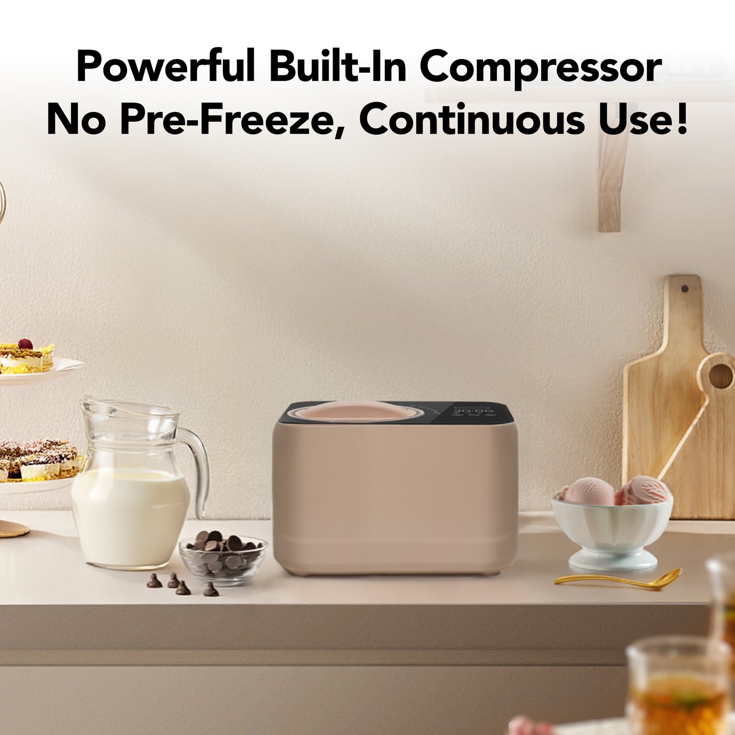 Whynter Compact Ice Cream Maker 0.8 Quart – Taupe Latte, Stainless Steel Bowl