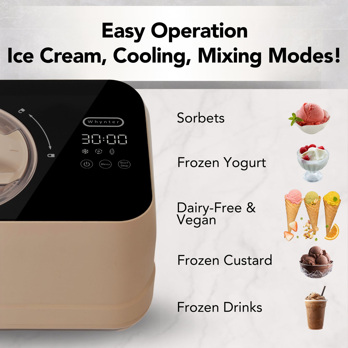 Whynter Compact Ice Cream Maker 0.8 Quart – Taupe Latte, Stainless Steel Bowl