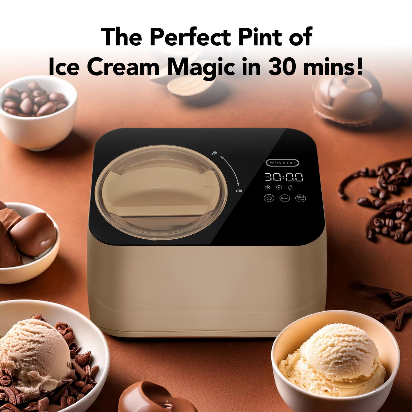 Whynter Compact Ice Cream Maker 0.8 Quart – Taupe Latte, Stainless Steel Bowl