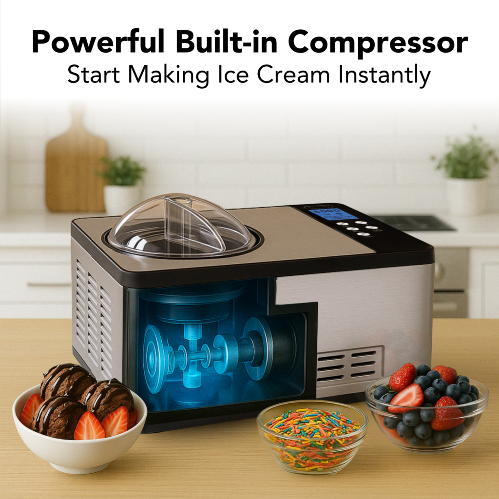 Whynter ICM‑200LS 2 qt. Automatic Ice Cream Maker Compressor Upright w/ Stainless Steel Bowl & Built-in Timer - Stainless Steel