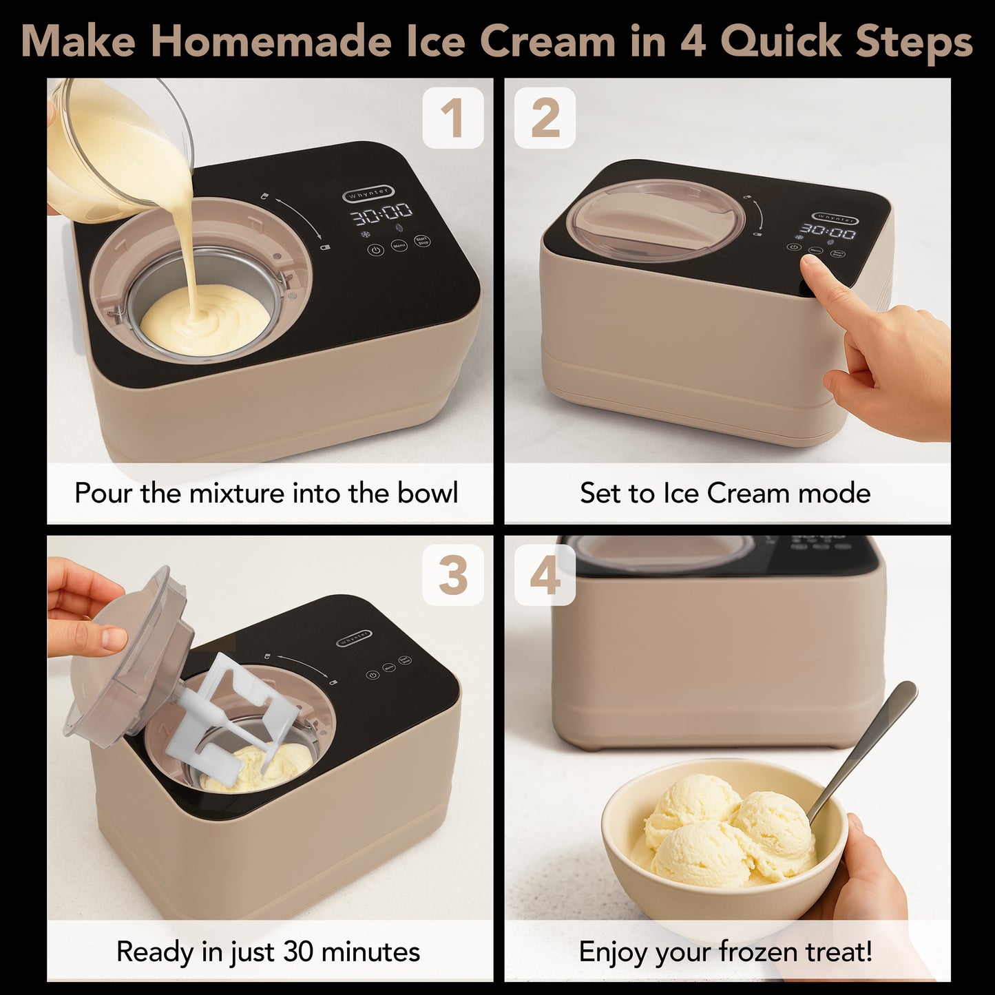 Whynter Compact Ice Cream Maker 0.8 Quart – Taupe Latte, Stainless Steel Bowl