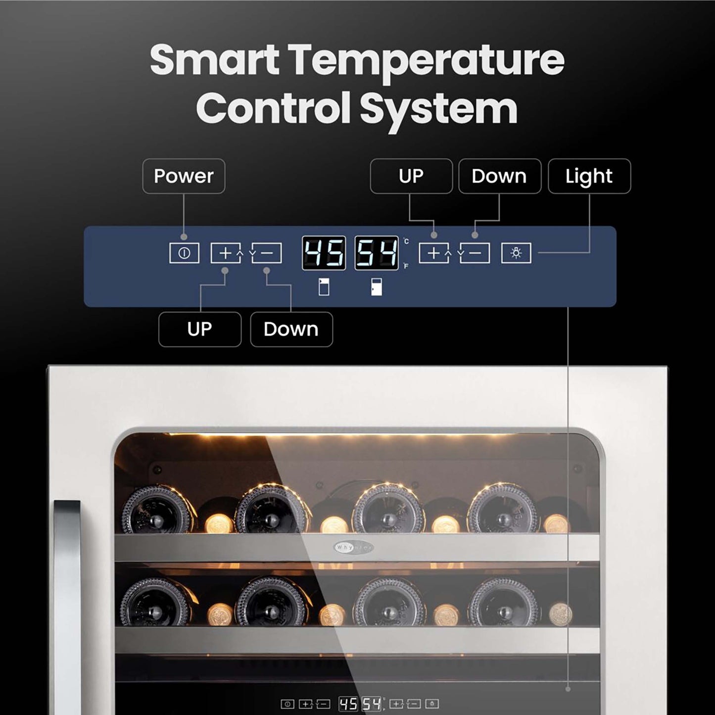 Whynter BSR-046DW 24” Built-In Dual Zone Wine Refrigerator – 46 Bottle Stainless Steel Undercounter Wine Fridge with Digital Control, Lock & UV Glass