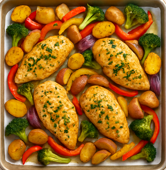 Healthy Sheet Pan Lemon Herb Chicken & Veggies 