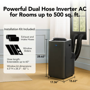 Whynter ARC-1280MX black inverter dual hose portable air conditioner Wi-Fi 12,000 BTU for up to 500 sq ft
