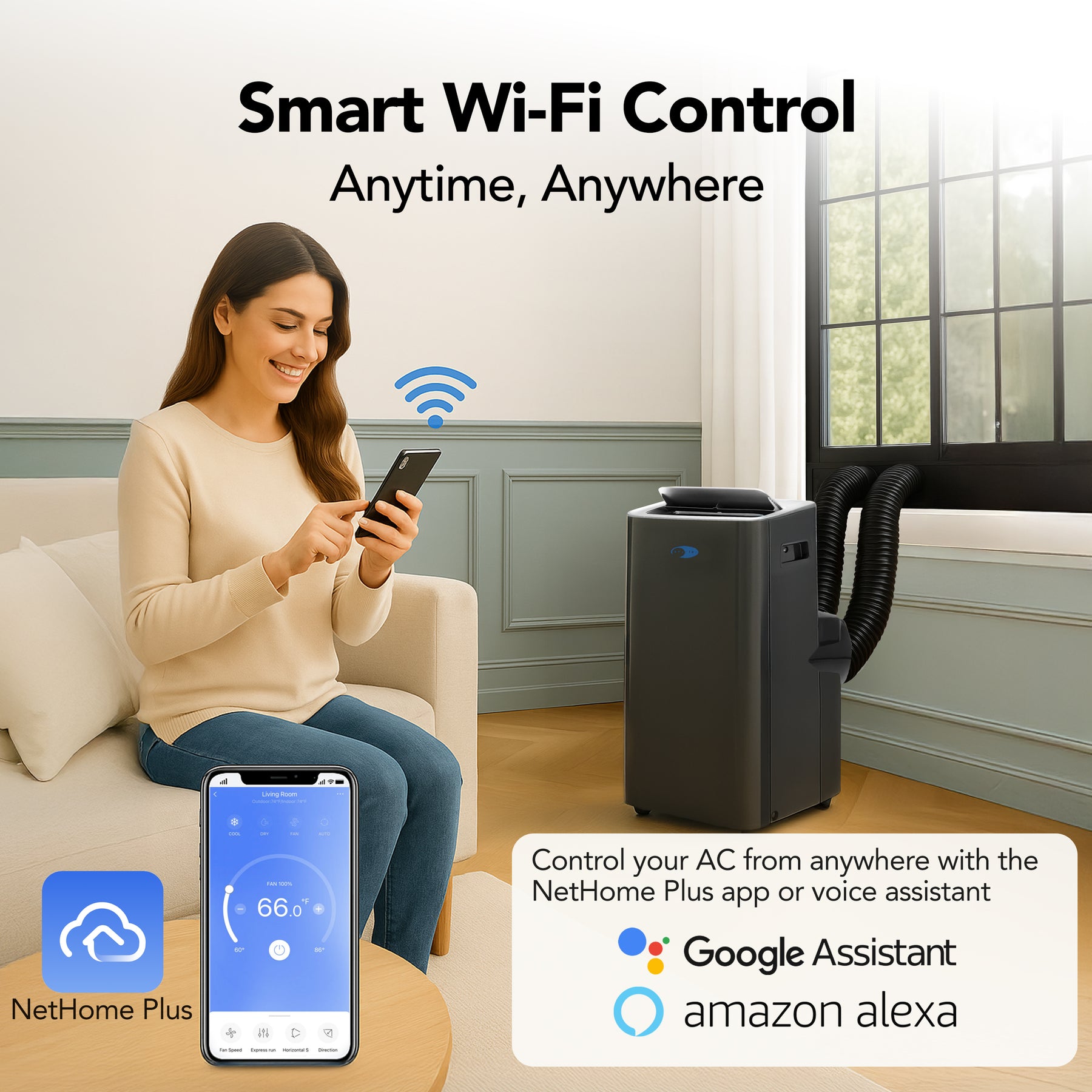 Whynter ARC-1280MX black inverter dual hose portable air conditioner Wi-Fi 12,000 BTU for up to 500 sq ft