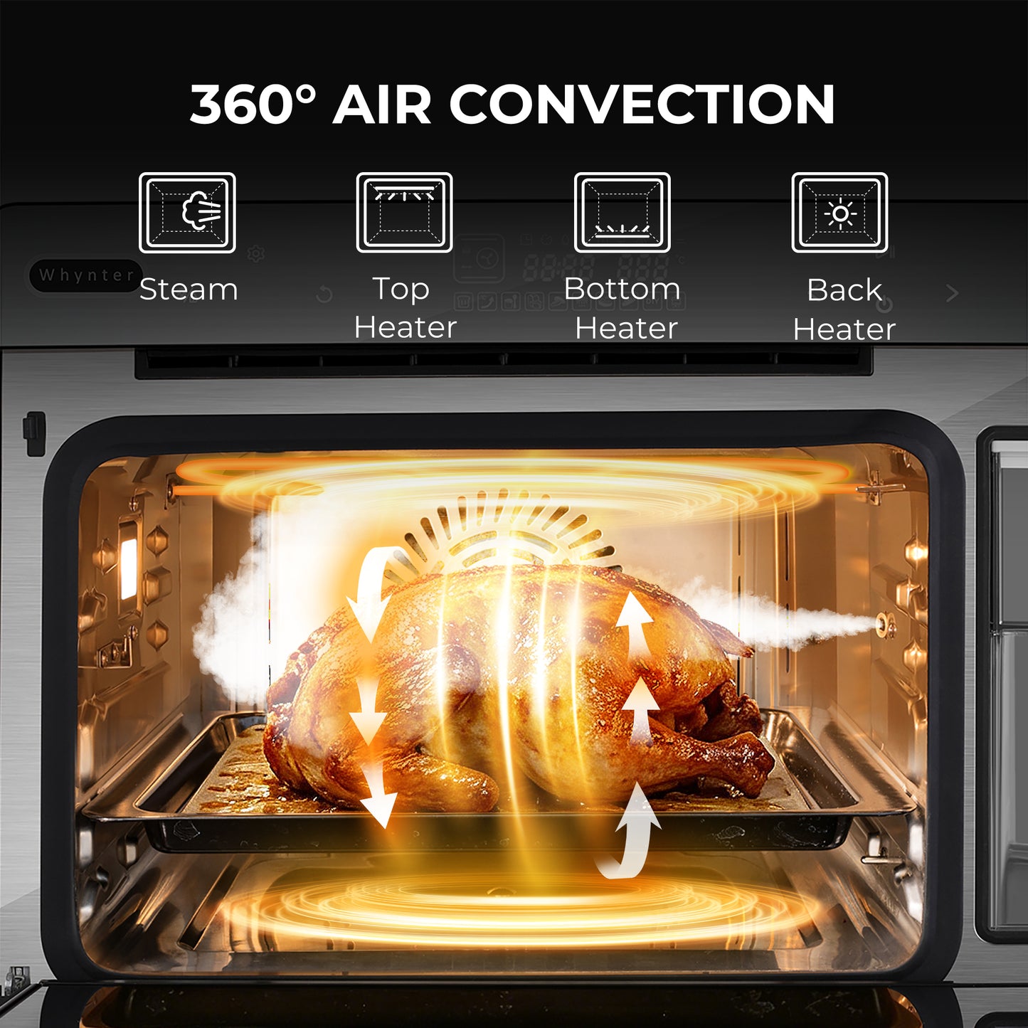 Whynter TSO-488GB 40 qt Countertop Multi-Function Intelligent Convection Steam Oven Air Fryer, Yogurt Maker, Dehydrator, DIY Mode in Black