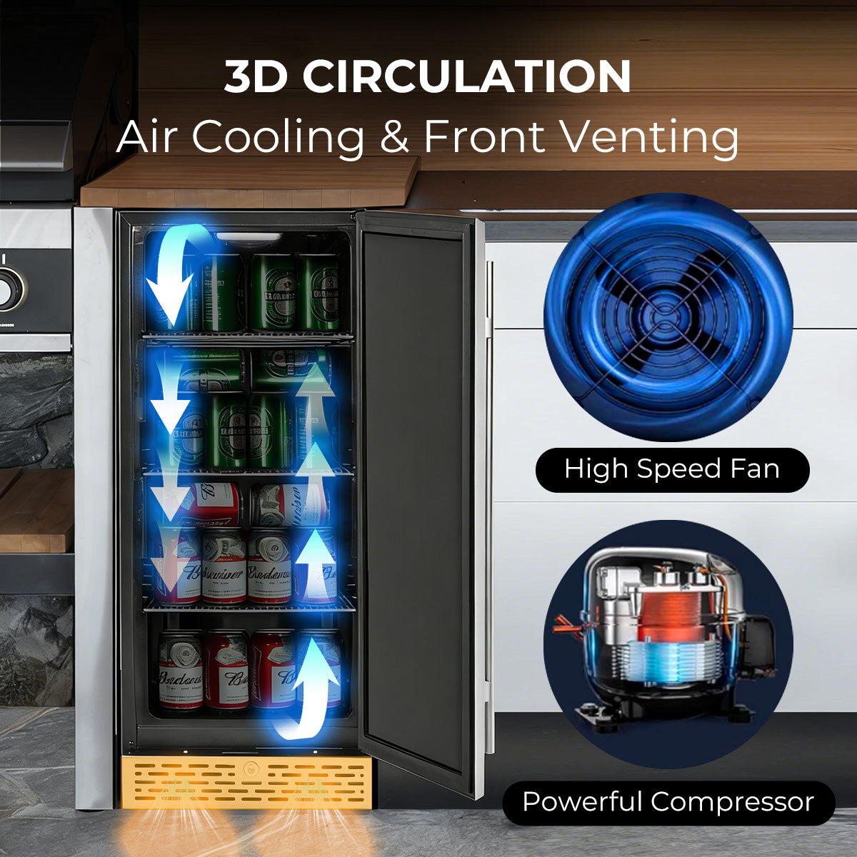 Whynter BEF-286SB 15” Built-In Beer Keg Froster Beverage Refrigerator – 2.9 cu ft, 115 Can Capacity, Keg Compatible, Ultra-Low Temp 23°F (Stainless Steel)