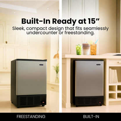 Whynter UIM‑155 15 in. 12 lbs Built-In Ice Maker Crescent-Shaped Ice Energy Star in Stainless Steel
