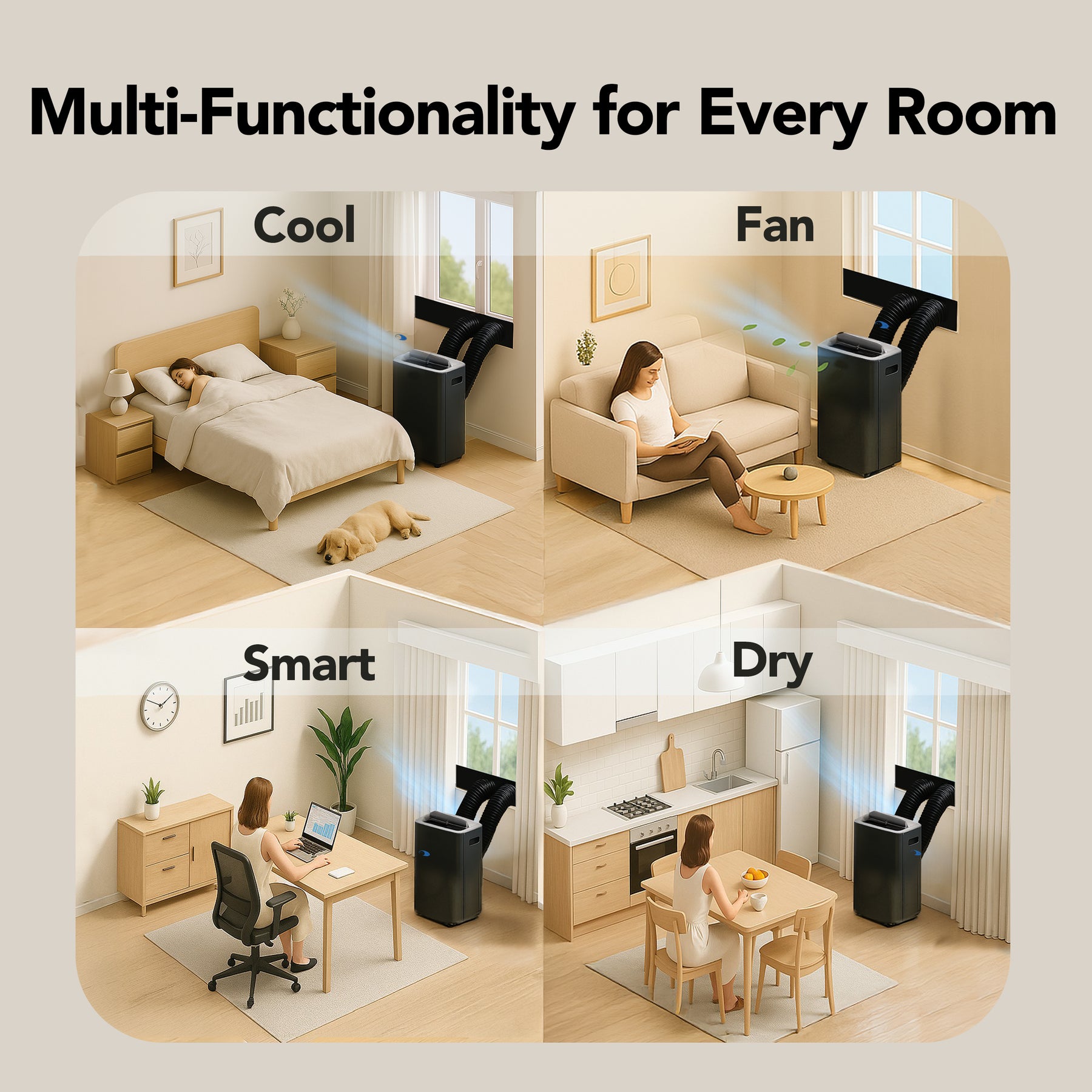 Whynter ARC-1280MX black inverter dual hose portable air conditioner Wi-Fi 12,000 BTU for up to 500 sq ft