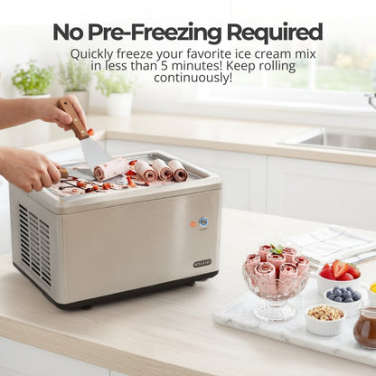 Whynter ICR-300SS Portable Instant Rolled Ice Cream Maker with Compressor Frozen Pan Roller, Stainless Steel