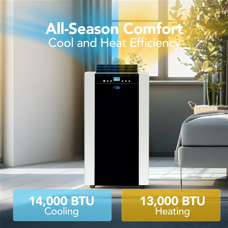 Whynter Dual Hose Portable Air Conditioner, Heater, Dehumidifier, and Fan with Activated Carbon Filter,  500 sq ft Efficiency, 9000 BTU (14,000 BTU ASHRAE) ARC-14SH
