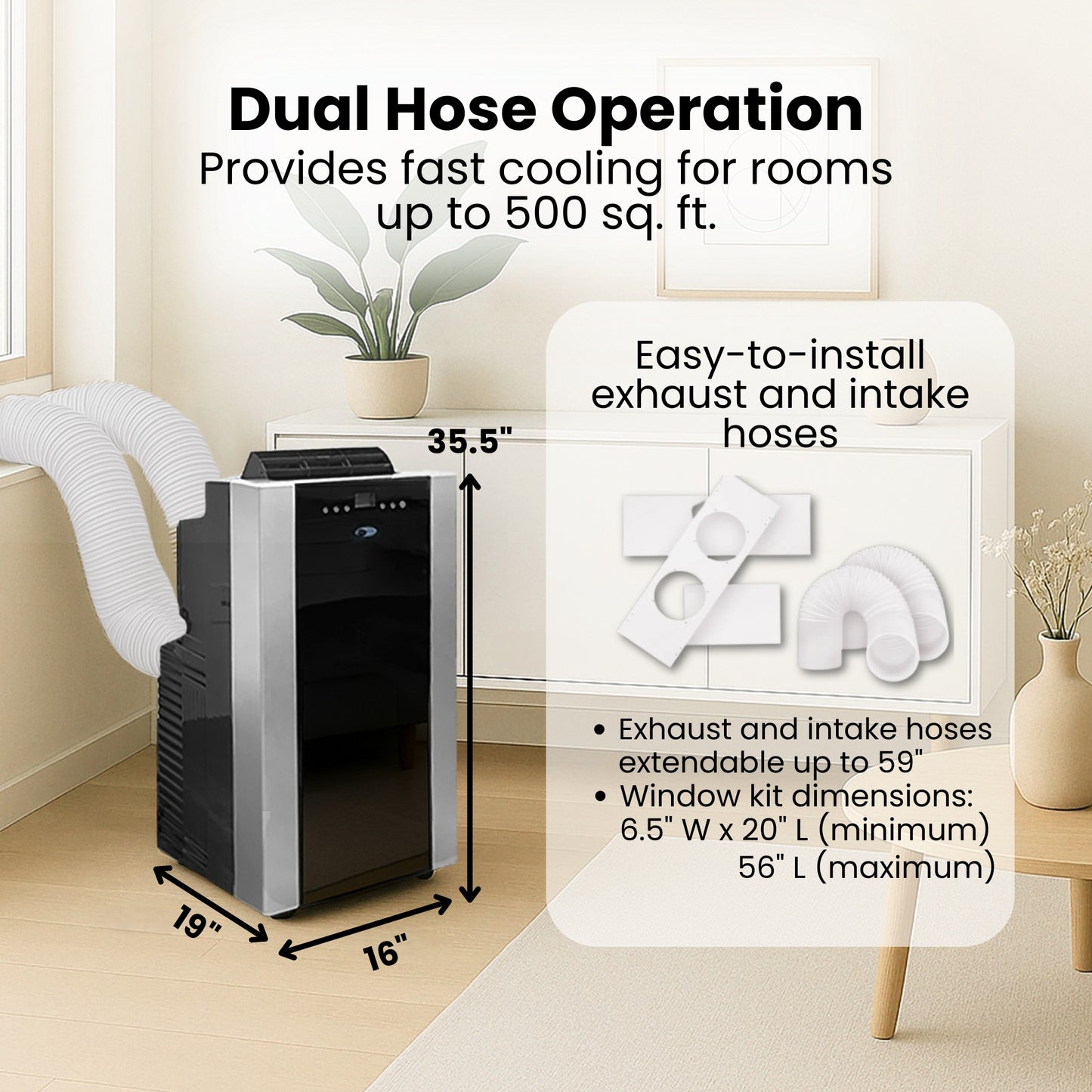 Whynter ARC-14S 14,000 BTU Dual Hose Portable Air Conditioner with Dehumidifier & Fan – Cools Up to 500 sq. ft. (Platinum/Black)