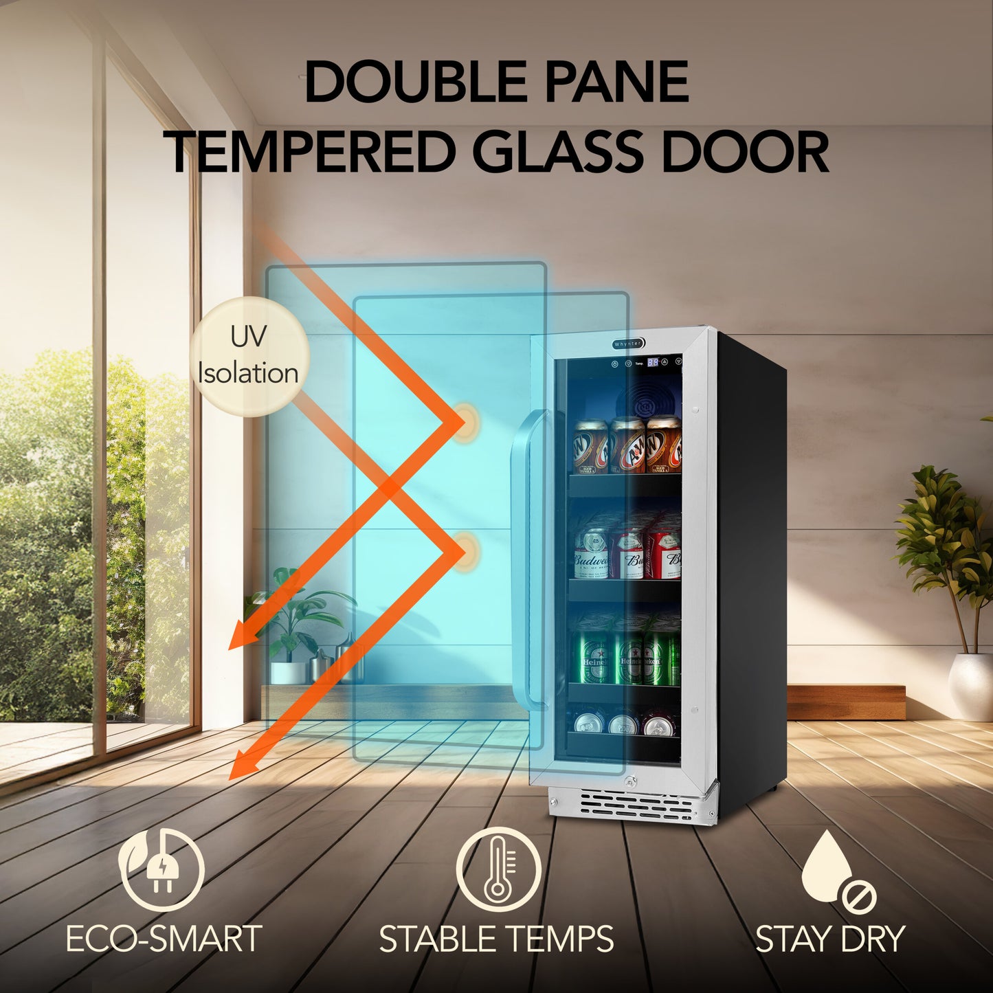 Whynter BBR-638SB 12 in. 75 12 oz. Can Built-In Beverage Fridge Cooler w/ Lock, Temp Controls, Glass Door Stainless Steel