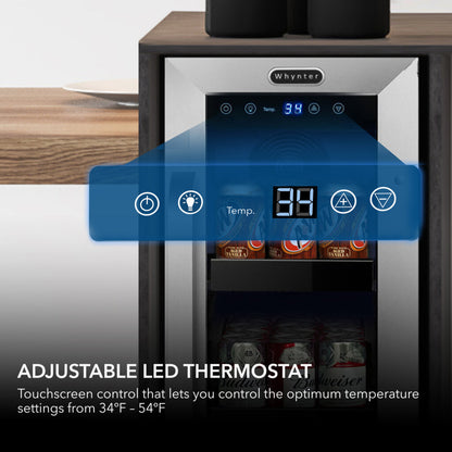 Whynter BBR-638SB 12 in. 75 12 oz. Can Built-In Beverage Fridge Cooler w/ Lock, Temp Controls, Glass Door Stainless Steel