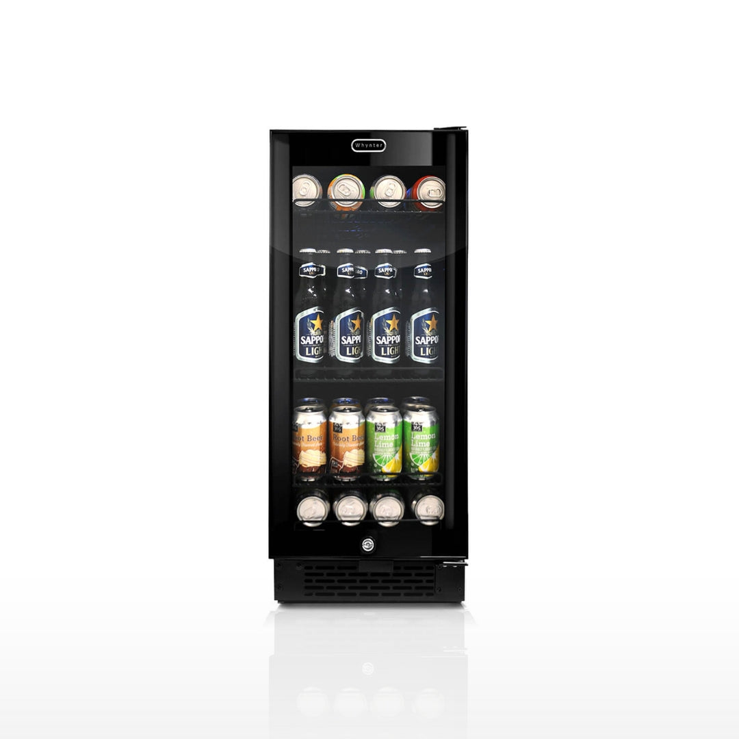 Whynter BBR-801BG 15” Built-In Beverage Refrigerator – 128 Can Black Glass Undercounter Fridge with Digital Control, Lock & LED Lighting