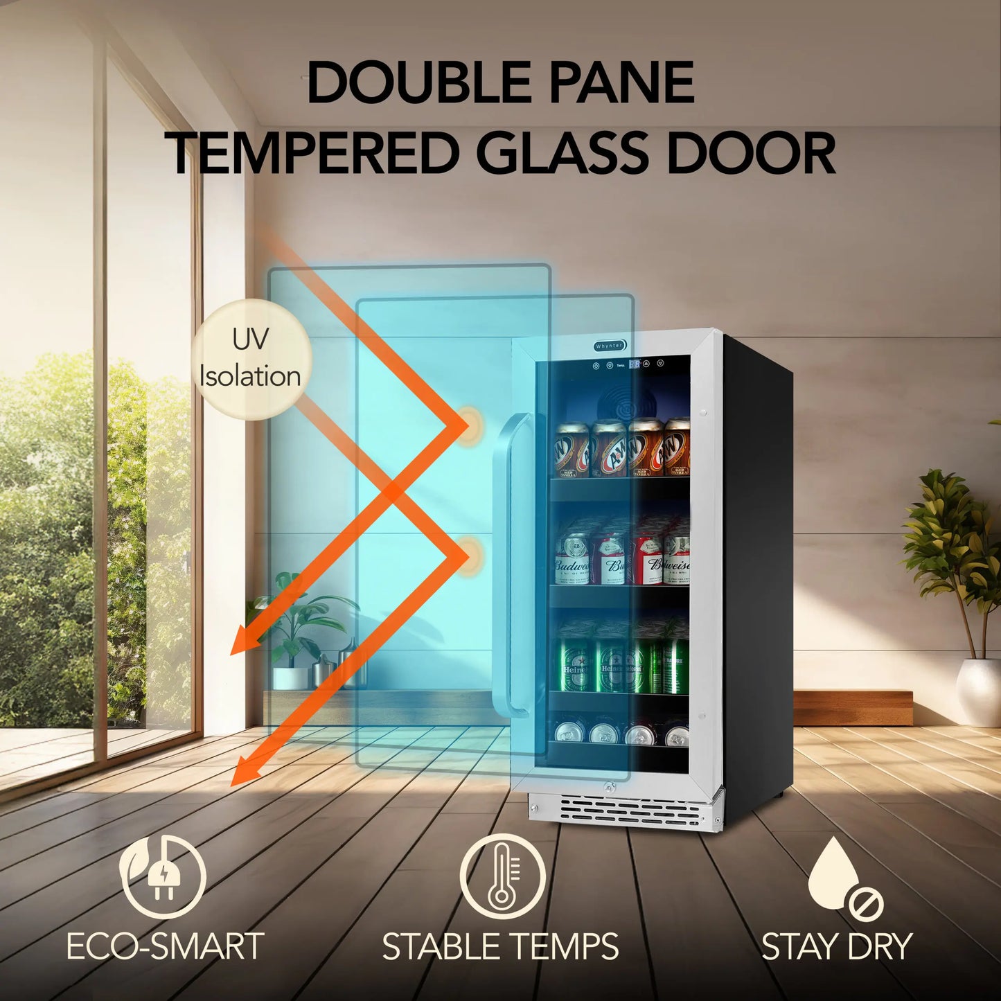 Whynter BBR-838SB 15” Built-In Beverage Refrigerator – 128 Can Stainless Steel Undercounter Fridge with Glass Door, Lock & LED Lighting
