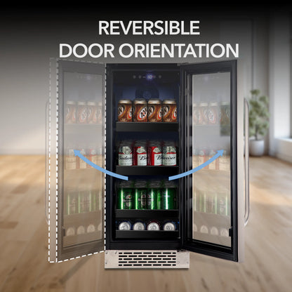 Whynter BBR-838SB 15” Built-In Beverage Refrigerator – 128 Can Stainless Steel Undercounter Fridge with Glass Door, Lock & LED Lighting