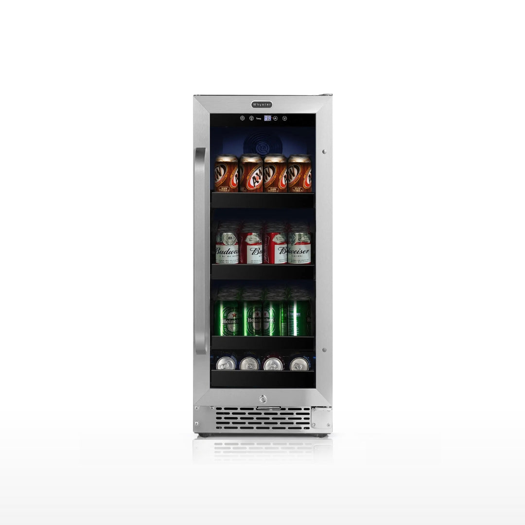 Whynter BBR-838SB 15” Built-In Beverage Refrigerator – 128 Can Stainless Steel Undercounter Fridge with Glass Door, Lock & LED Lighting