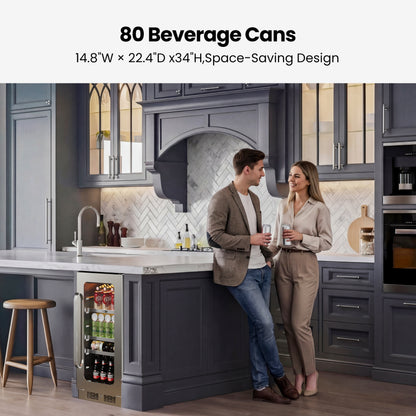 Whynter BSR-080SB 15” Built-In Beverage Refrigerator – 128 Can Stainless Steel Undercounter Fridge with Digital Control, Lock & LED Lighting