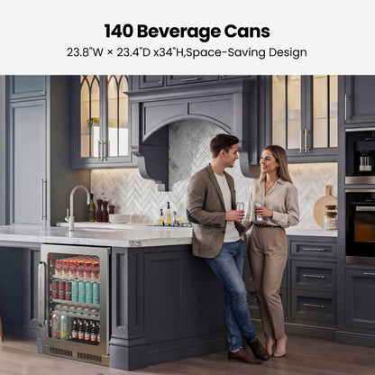 Whynter BSR-140SB 24” Built-In Beverage Refrigerator – 166 Can Stainless Steel Undercounter Fridge with Digital Control, Lock & LED Lighting