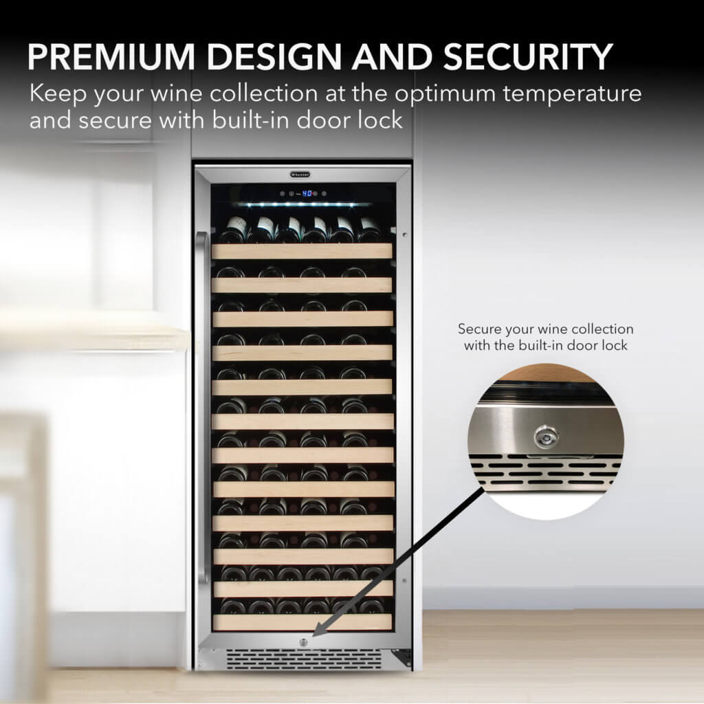 Whynter BWR-1002SD Single Zone 24 in. 100-Bottle Built-in Wine Cooler Fridge w/ Lock Stainless Steel with Display Rack and LED Display