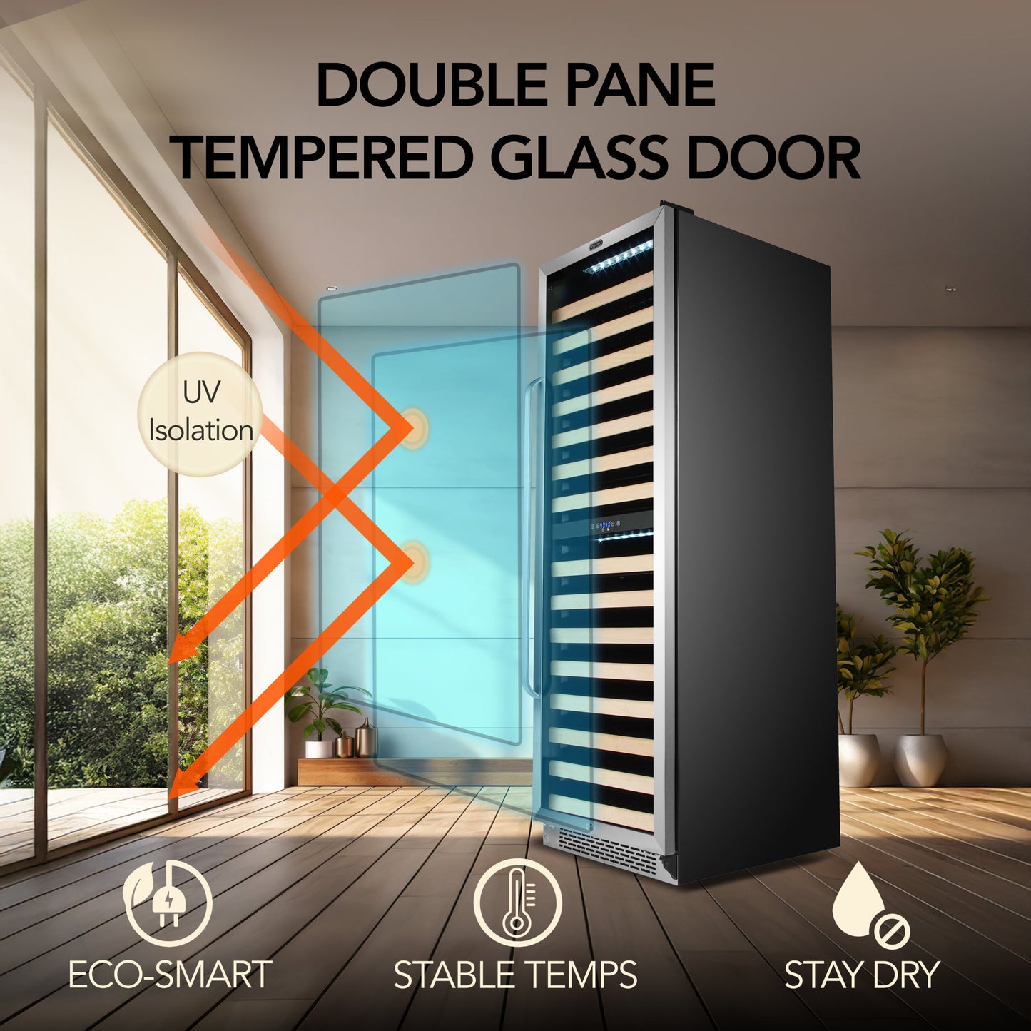 Whynter BWR-1642DZ 24 in. Dual-Zone 164-Bottle Wine Cooler Fridge with Display Rack Built-In Stainless Steel UV Protection Glass Door