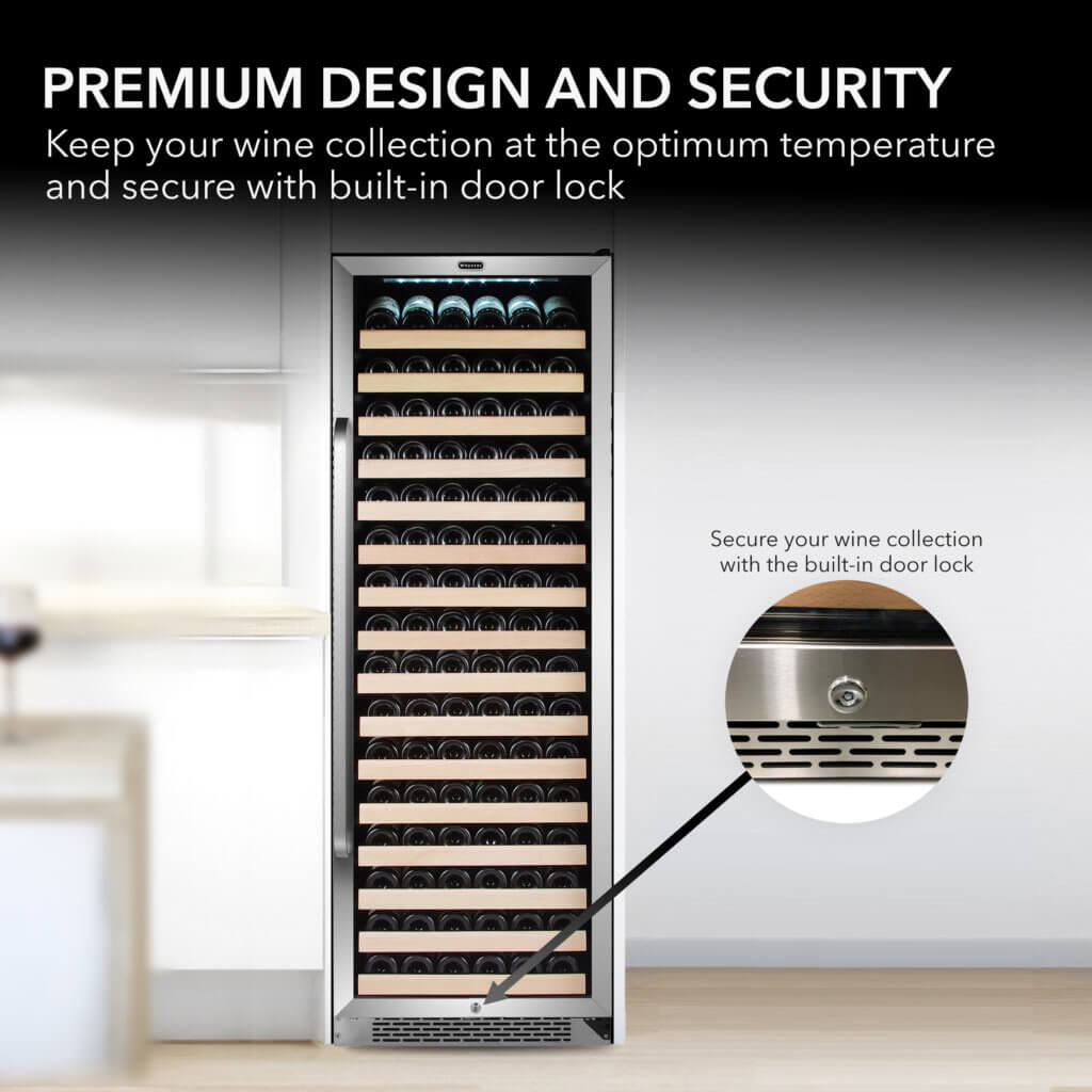 Whynter BWR-1662SD 24 in. Single-Zone 166-Bottle Wine Cooler Fridge with Display Rack Built-In Stainless Steel UV Protection Glass Door