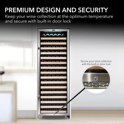 Whynter BWR-1662SD 24 in. Single-Zone 166-Bottle Wine Cooler Fridge with Display Rack Built-In Stainless Steel UV Protection Glass Door