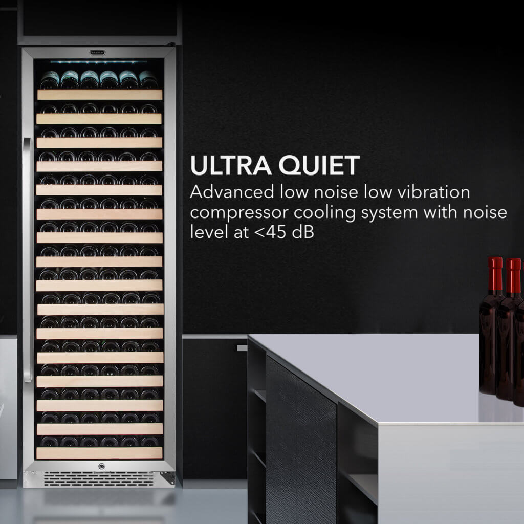 Whynter BWR-1662SD 24 in. Single-Zone 166-Bottle Wine Cooler Fridge with Display Rack Built-In Stainless Steel UV Protection Glass Door