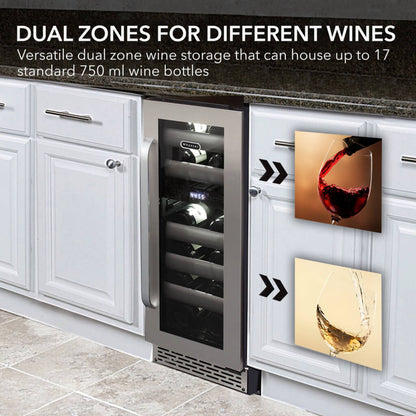 Whynter BWR‑171DS 17‑Bottle Dual Zone Built‑In Wine Cooler – Stainless Steel Trim, Compressor, Dual‑Zone