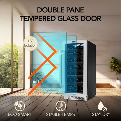 Whynter BWR‑308SB 15″ Built‑In/Undercounter 33‑Bottle Wine Refrigerator – Stainless Steel Trim, Digital Control & Lock