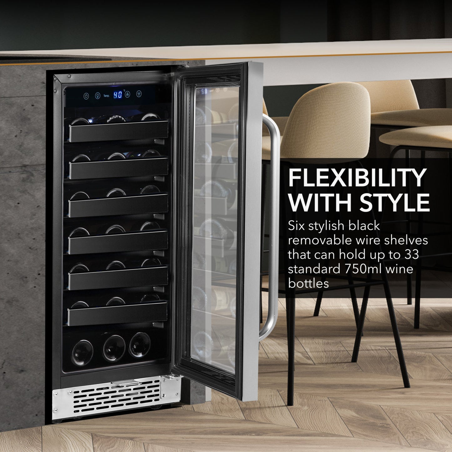 Whynter BWR‑308SB 15″ Built‑In/Undercounter 33‑Bottle Wine Refrigerator – Stainless Steel Trim, Digital Control & Lock