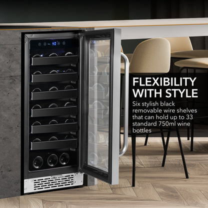 Whynter BWR‑308SB 15″ Built‑In/Undercounter 33‑Bottle Wine Refrigerator – Stainless Steel Trim, Digital Control & Lock