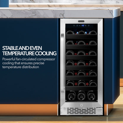 Whynter BWR‑308SB 15″ Built‑In/Undercounter 33‑Bottle Wine Refrigerator – Stainless Steel Trim, Digital Control & Lock