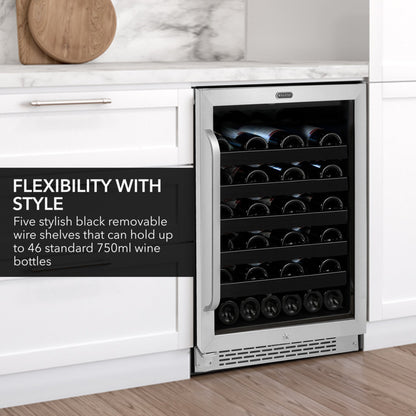 Whynter BWR‑408SB 24″ Built‑In/Undercounter 46‑Bottle Wine Refrigerator – Stainless Steel Trim, Digital Control & Lock
