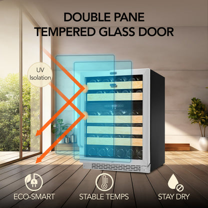 Whynter BWR‑462DZ 46‑Bottle Dual‑Zone Built‑In Wine Refrigerator – 24″ Width, Stainless Steel Trim