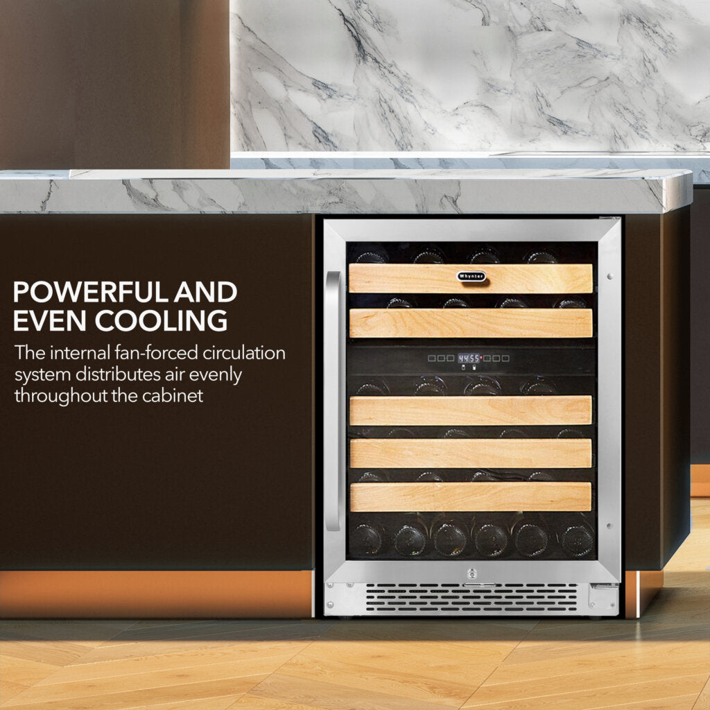 Whynter BWR‑462DZ 46‑Bottle Dual‑Zone Built‑In Wine Refrigerator – 24″ Width, Stainless Steel Trim
