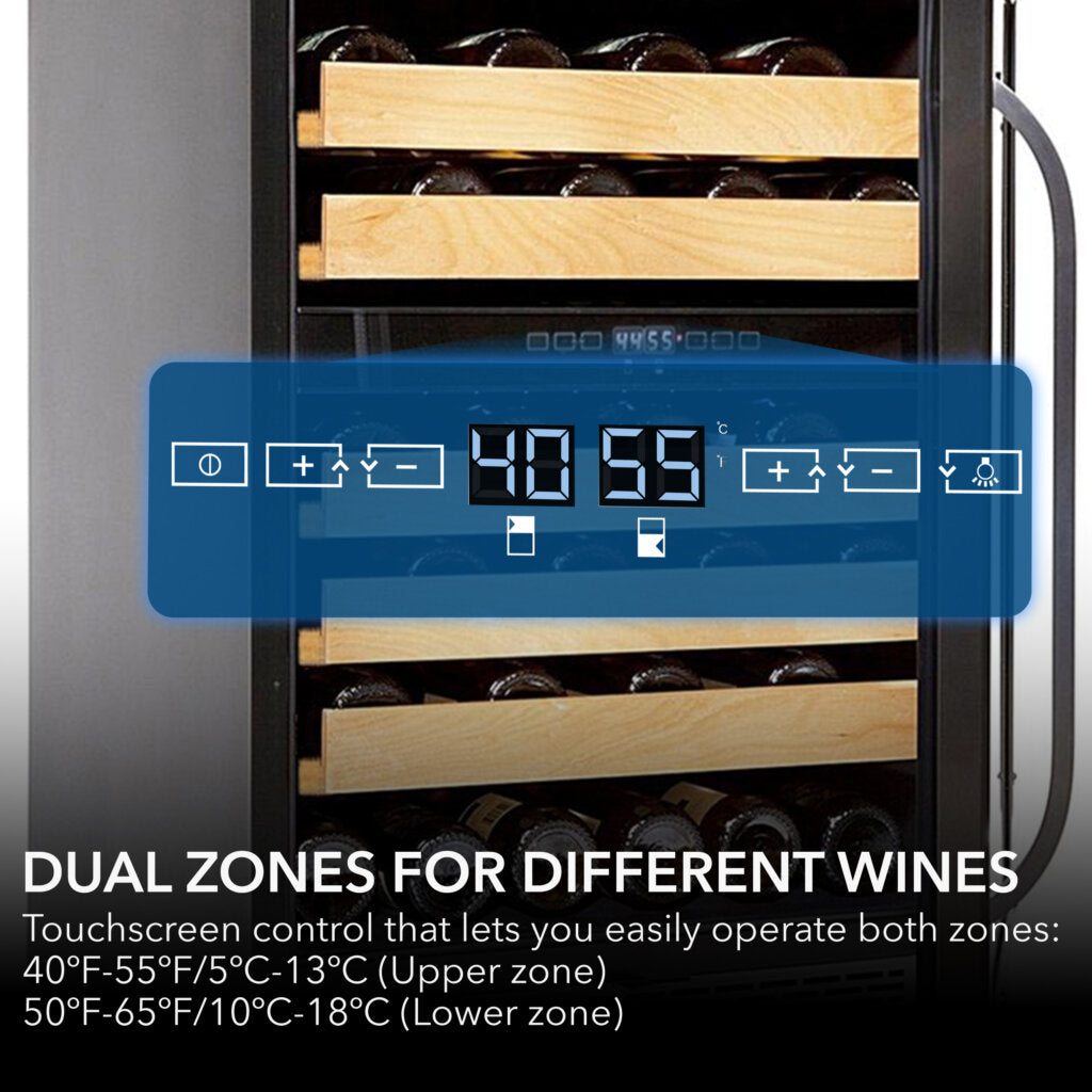 Whynter BWR‑462DZ 46‑Bottle Dual‑Zone Built‑In Wine Refrigerator – 24″ Width, Stainless Steel Trim