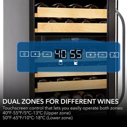 Whynter BWR‑462DZ 46‑Bottle Dual‑Zone Built‑In Wine Refrigerator – 24″ Width, Stainless Steel Trim