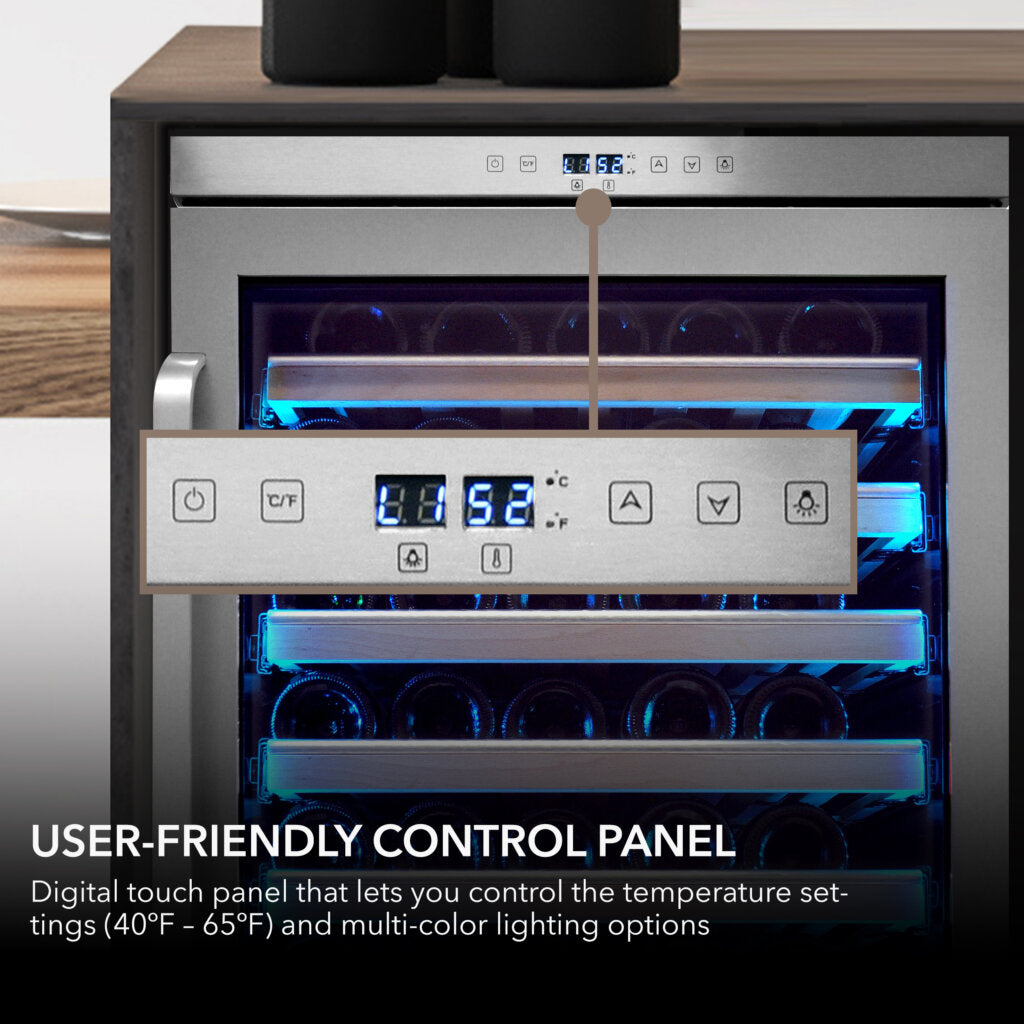 Whynter BWR‑545XS 54‑Bottle Built‑In/Undercounter Wine Refrigerator – Spectrum Lightshow, Stainless Steel Trim